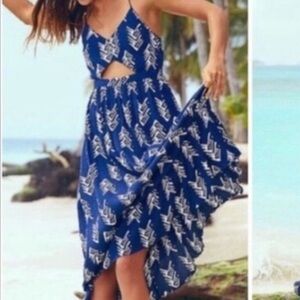 Elegant Blue Patterned High Low Dress - Preloved